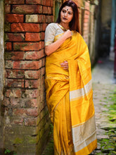 Exquisite rich look heavy banarasi amber yellow  saree